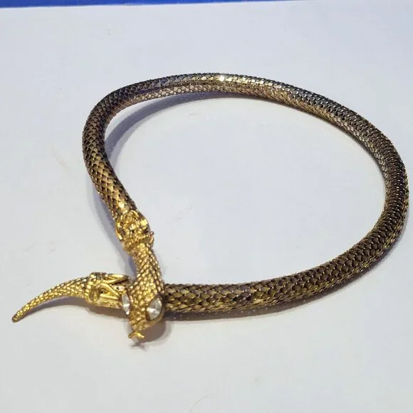 Vintage Gold Metal Mesh Snake Necklace and Bracelet Set - Picture 3 of 16